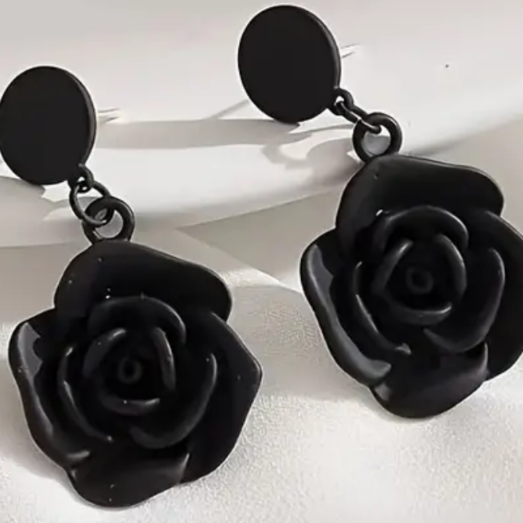 3d Onyx Rose Dangle Earrings 2 In